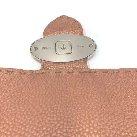 Auth Fendi Selleria Metallic Rose Grained Leather Mamma Baguette Shoulder Bag - Picture 9 of 17